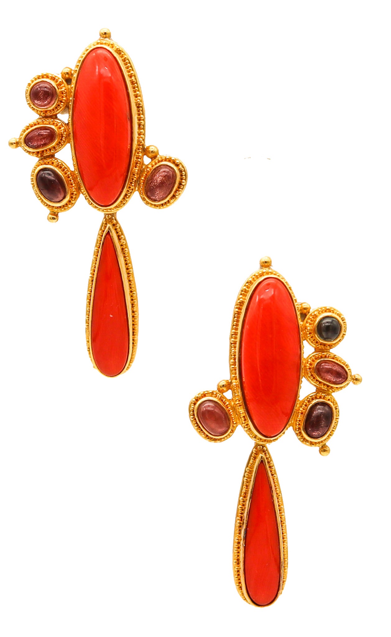 Luna Felix Dangle Drop Earrings In 22Kt Gold With 32 Ctw In Coral And Treasure Fine Jewelry