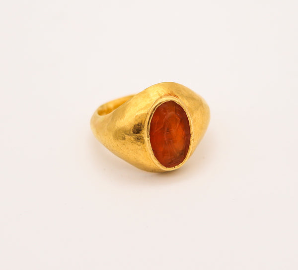 ANCIENT ROME 100-200 AD Signet Intaglio Ring In 23Kt Gold & Carved Carnelian