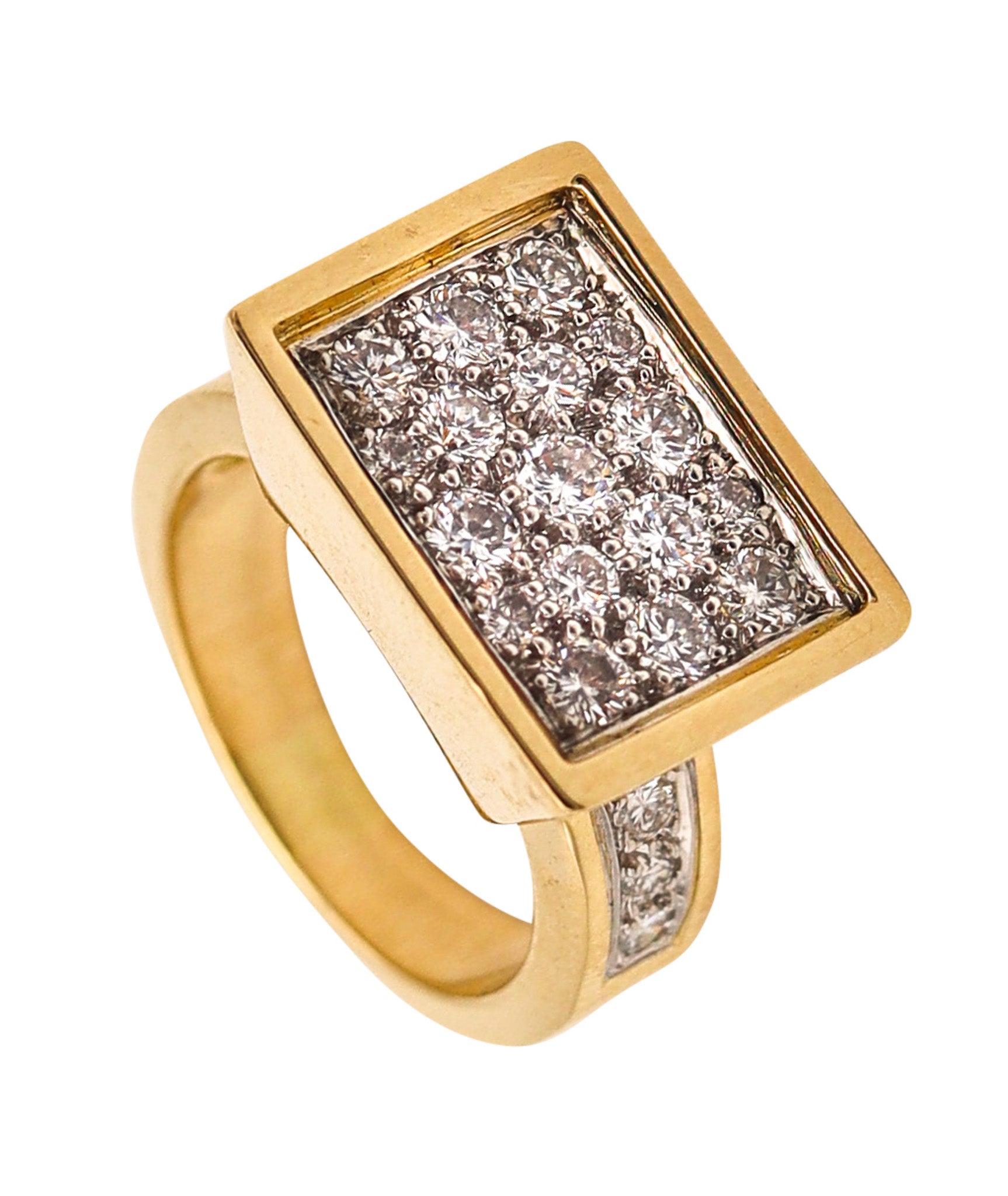 KURT WAYNE Geometric Cocktail Ring In 18Kt Yellow Gold With 1.71 Ctw Diamonds