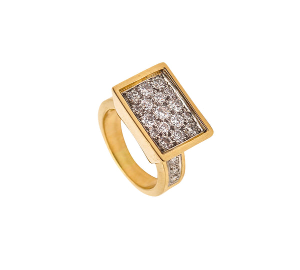 KURT WAYNE Geometric Cocktail Ring In 18Kt Yellow Gold With 1.71 Ctw Diamonds