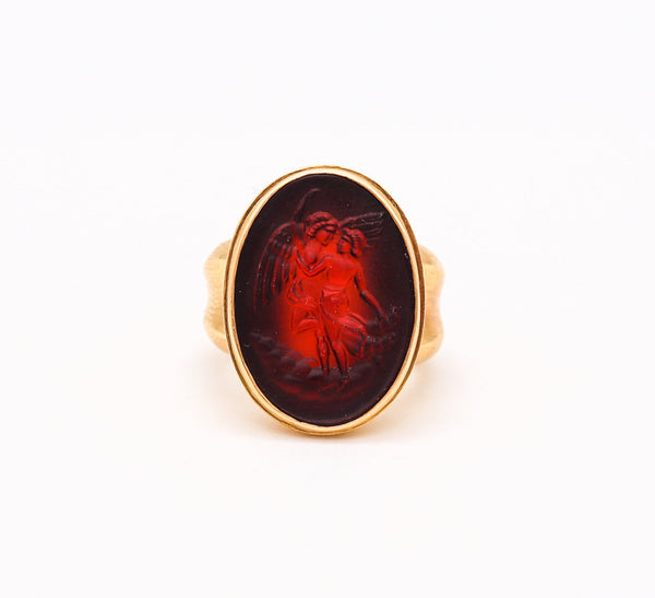 -Etruscan Intaglio Signet Cocktail Ring With Carved Carnelian In 18Kt Yellow Gold