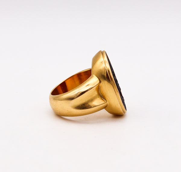 -Etruscan Intaglio Signet Cocktail Ring With Carved Carnelian In 18Kt Yellow Gold