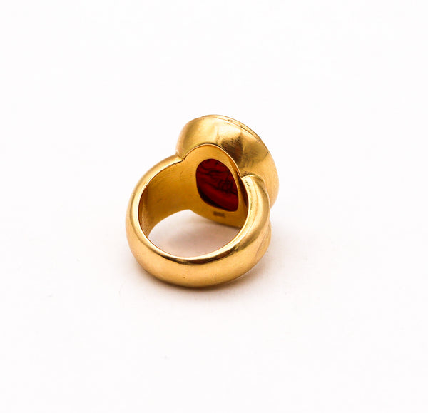 -Etruscan Intaglio Signet Cocktail Ring With Carved Carnelian In 18Kt Yellow Gold