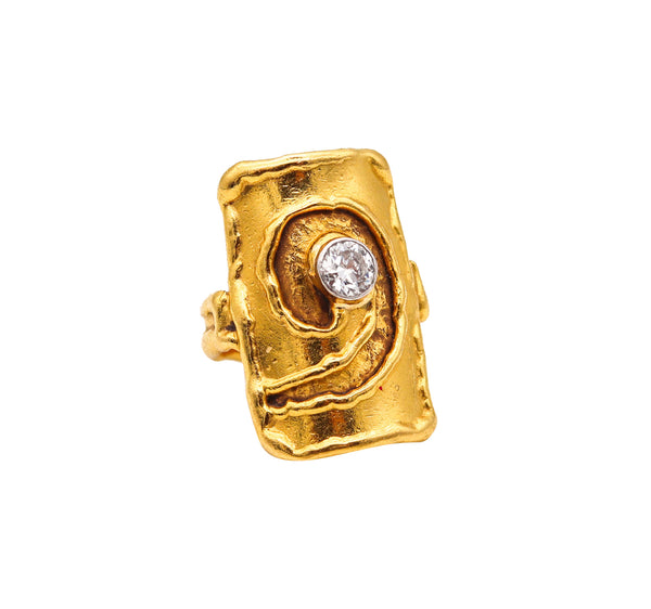 -Jean Mahie Paris 1980 Abstract Sculptural Ring In 22Kt Gold With 0.60 Cts Diamond
