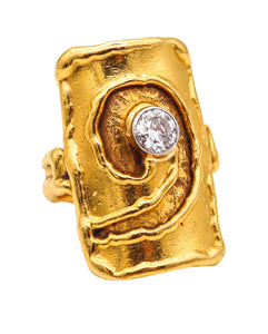 -Jean Mahie Paris 1980 Abstract Sculptural Ring In 22Kt Gold With 0.60 Cts Diamond