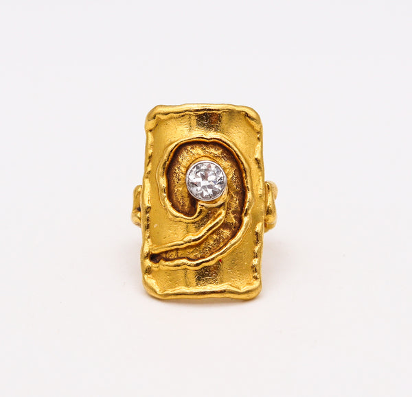 -Jean Mahie Paris 1980 Abstract Sculptural Ring In 22Kt Gold With 0.60 Cts Diamond