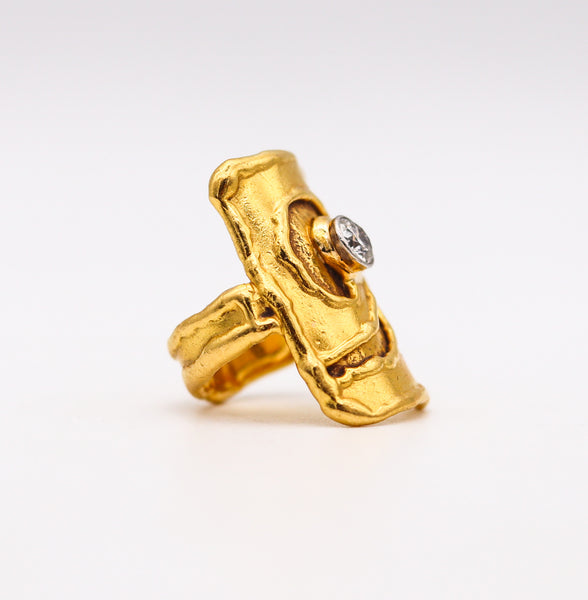 -Jean Mahie Paris 1980 Abstract Sculptural Ring In 22Kt Gold With 0.60 Cts Diamond