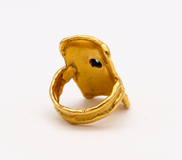 -Jean Mahie Paris 1980 Abstract Sculptural Ring In 22Kt Gold With 0.60 Cts Diamond
