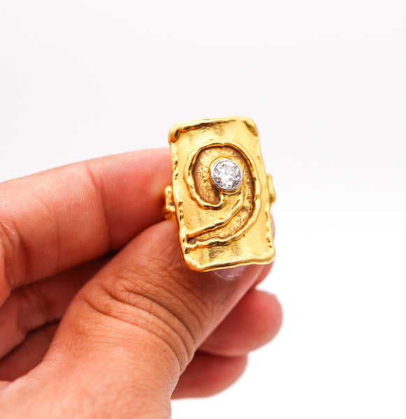 -Jean Mahie Paris 1980 Abstract Sculptural Ring In 22Kt Gold With 0.60 Cts Diamond