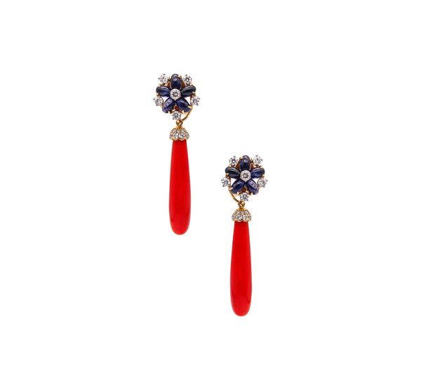 -Aletto Brothers Convertible Dangle Earrings In 18Kt Gold With 21.73 Ctw In Diamonds Sapphires And Coral
