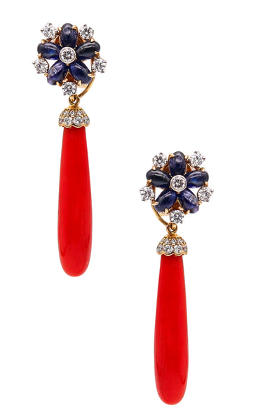 -Aletto Brothers Convertible Dangle Earrings In 18Kt Gold With 21.73 Ctw In Diamonds Sapphires And Coral