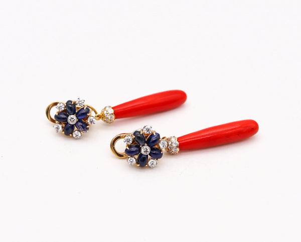 -Aletto Brothers Convertible Dangle Earrings In 18Kt Gold With 21.73 Ctw In Diamonds Sapphires And Coral