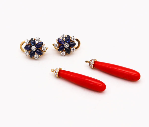 -Aletto Brothers Convertible Dangle Earrings In 18Kt Gold With 21.73 Ctw In Diamonds Sapphires And Coral