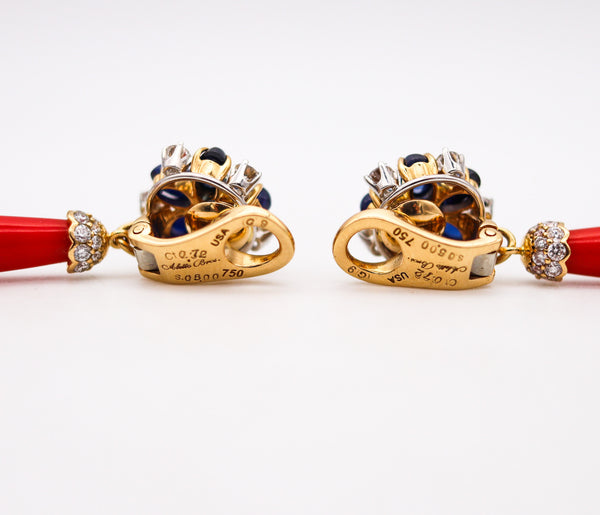 -Aletto Brothers Convertible Dangle Earrings In 18Kt Gold With 21.73 Ctw In Diamonds Sapphires And Coral