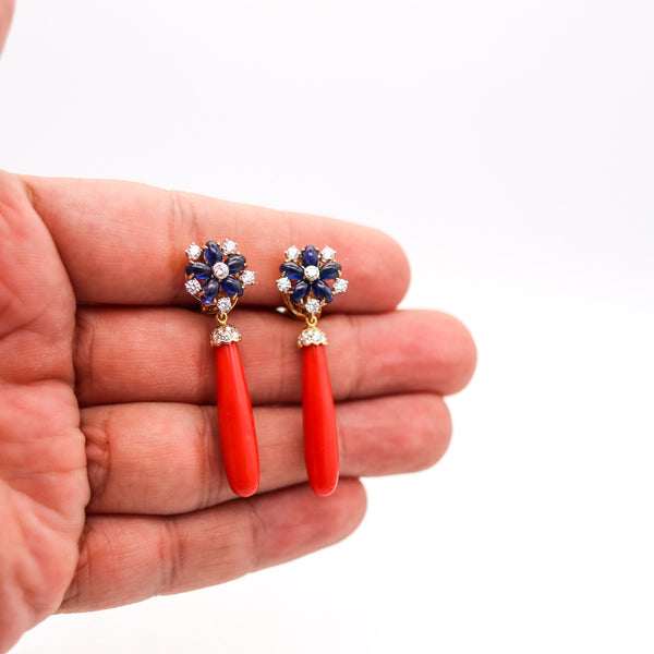-Aletto Brothers Convertible Dangle Earrings In 18Kt Gold With 21.73 Ctw In Diamonds Sapphires And Coral