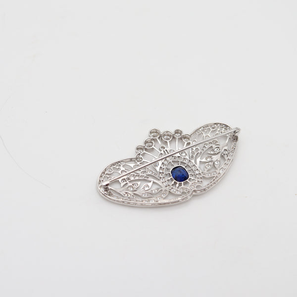 TIFFANY & CO 1910 Edwardian Brooch-Pendant Platinum 7.01 Cwt Diamonds & Sapphire