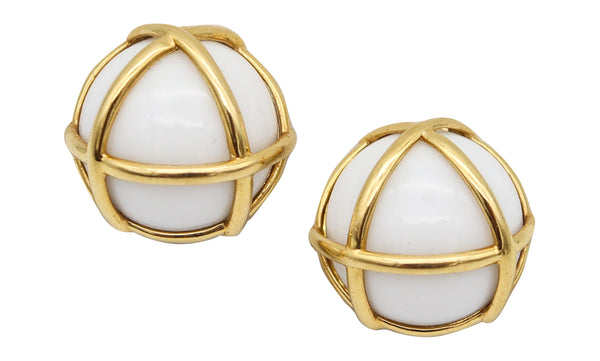 VERDURA Milano Caged White Coral Clips-On Earrings In 18Kt Yellow Gold