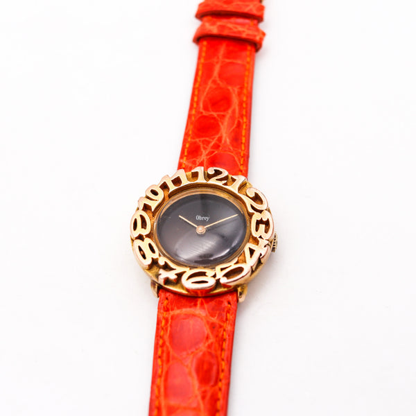 -Obrey Paris 1970 Retro Modernist Unisex Wrist Watch In Gilded Sterling Silver