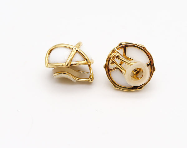 VERDURA Milano Caged White Coral Clips-On Earrings In 18Kt Yellow Gold