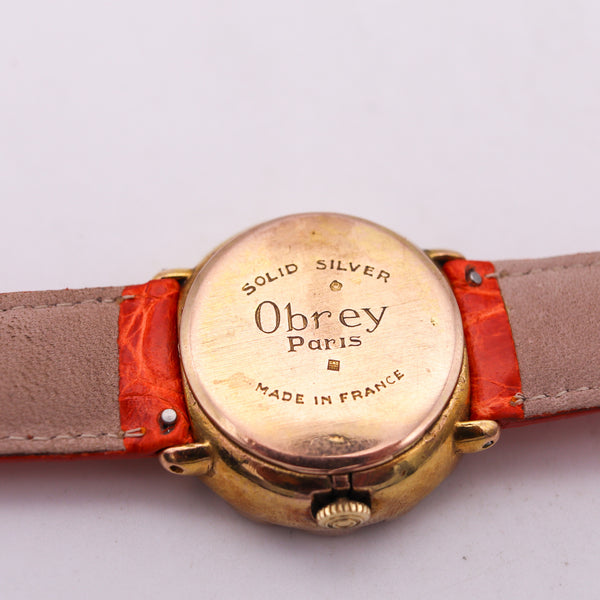 -Obrey Paris 1970 Retro Modernist Unisex Wrist Watch In Gilded Sterling Silver