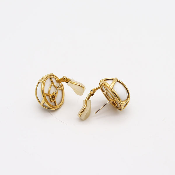 VERDURA Milano Caged White Coral Clips-On Earrings In 18Kt Yellow Gold