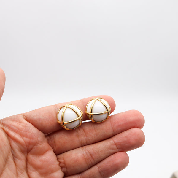 VERDURA Milano Caged White Coral Clips-On Earrings In 18Kt Yellow Gold