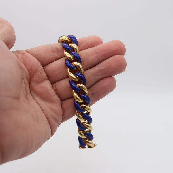 -Gay Freres 1970 Paris Blue Enameled Links Bracelet In Solid 18Kt Yellow Gold