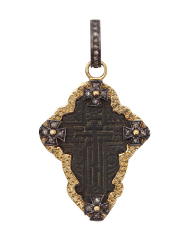 BIZANTINE 1775 Orthodox Cross In Copper 18Kt Vermeil Sterling And Diamonds