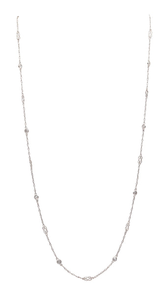 ART DECO 1925 Platinum Station Chain With 1.08 Cts In European Round Diamonds