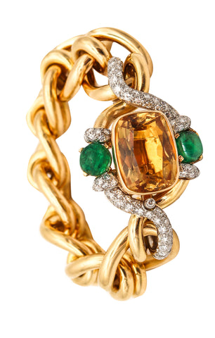 FRENCH 1970 Mousetrap Bracelet In 18Kt Gold & Platinum With 25.41 Ctw Gemstones