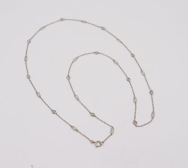 ART DECO 1925 Platinum Station Chain With 1.08 Cts In European Round Diamonds