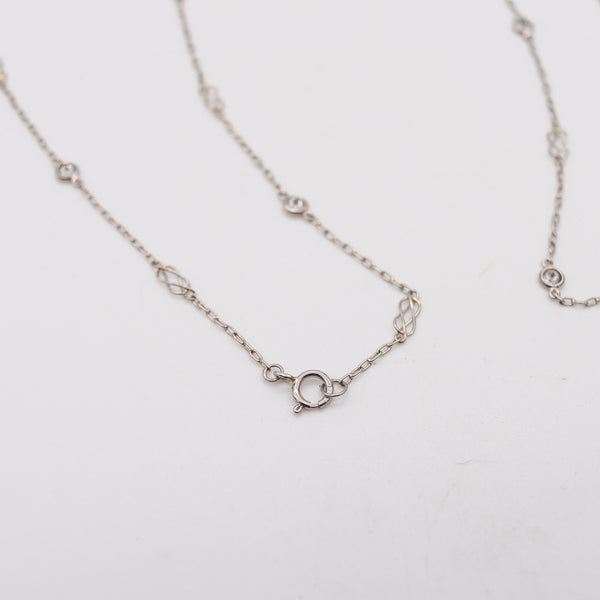 ART DECO 1925 Platinum Station Chain With 1.08 Cts In European Round Diamonds