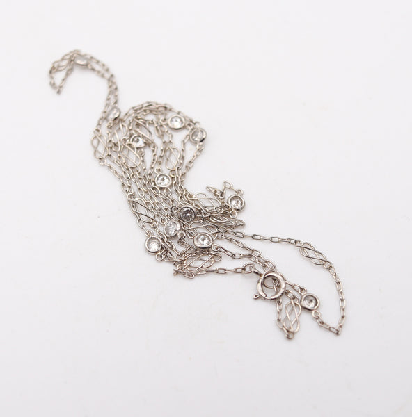 ART DECO 1925 Platinum Station Chain With 1.08 Cts In European Round Diamonds