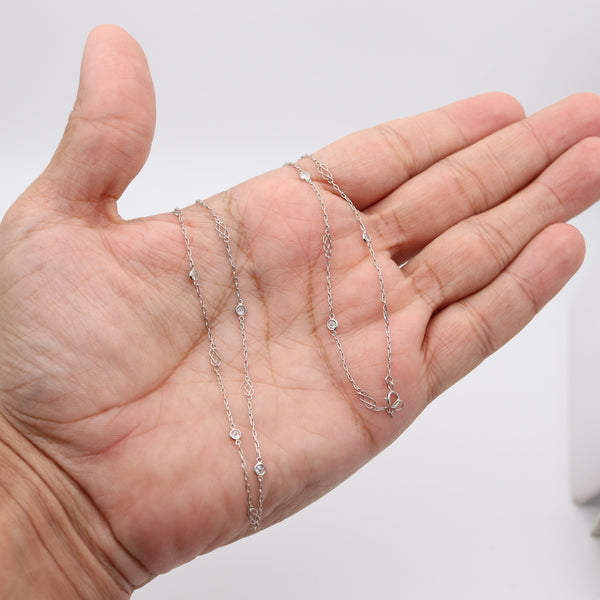 ART DECO 1925 Platinum Station Chain With 1.08 Cts In European Round Diamonds