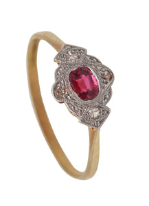 -Edwardian 1905 Ring In 18Kt Gold And Platinum With Diamonds And Ruby