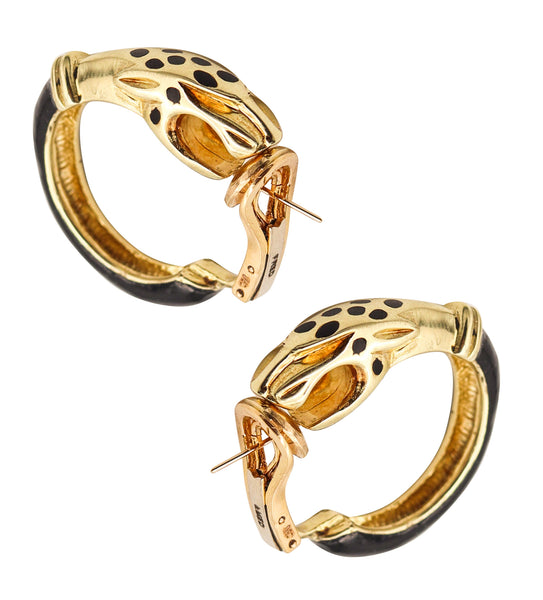 FRED PARIS 1970-1980 Black Enameled Serpent Earrings In Solid 18Kt Yellow Gold