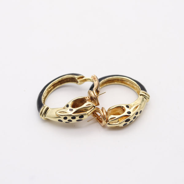 FRED PARIS 1970-1980 Black Enameled Serpent Earrings In Solid 18Kt Yellow Gold