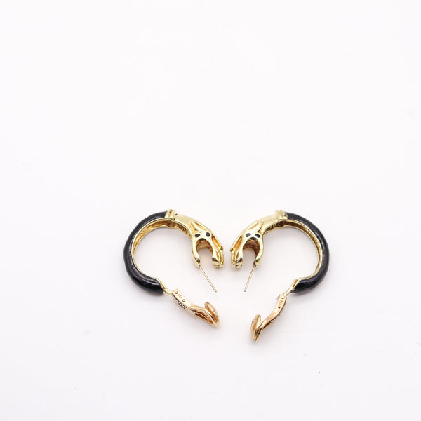 FRED PARIS 1970-1980 Black Enameled Serpent Earrings In Solid 18Kt Yellow Gold
