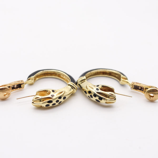 FRED PARIS 1970-1980 Black Enameled Serpent Earrings In Solid 18Kt Yellow Gold