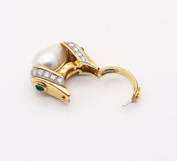 DAVID WEBB South-Seas Pearl Cocktail Ring In 18Kt Gold With Diamonds & Emerald