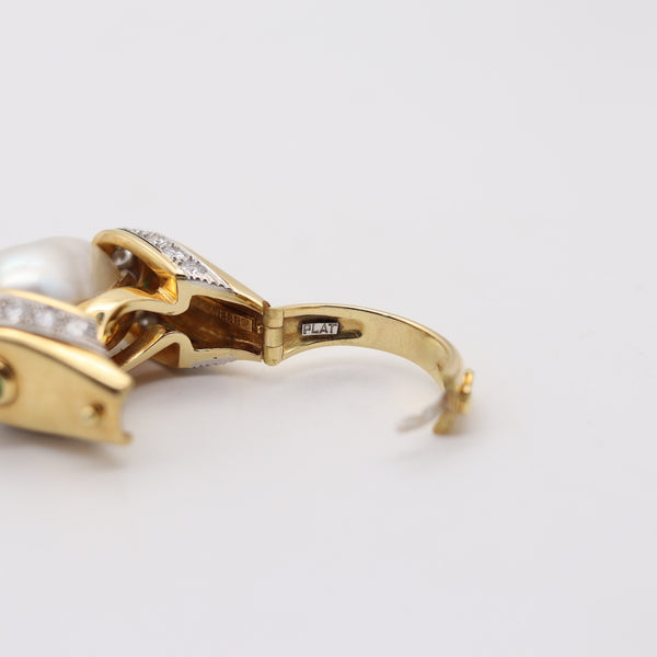 DAVID WEBB South-Seas Pearl Cocktail Ring In 18Kt Gold With Diamonds & Emerald