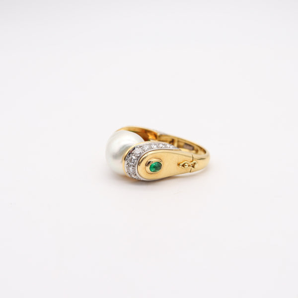 DAVID WEBB South-Seas Pearl Cocktail Ring In 18Kt Gold With Diamonds & Emerald