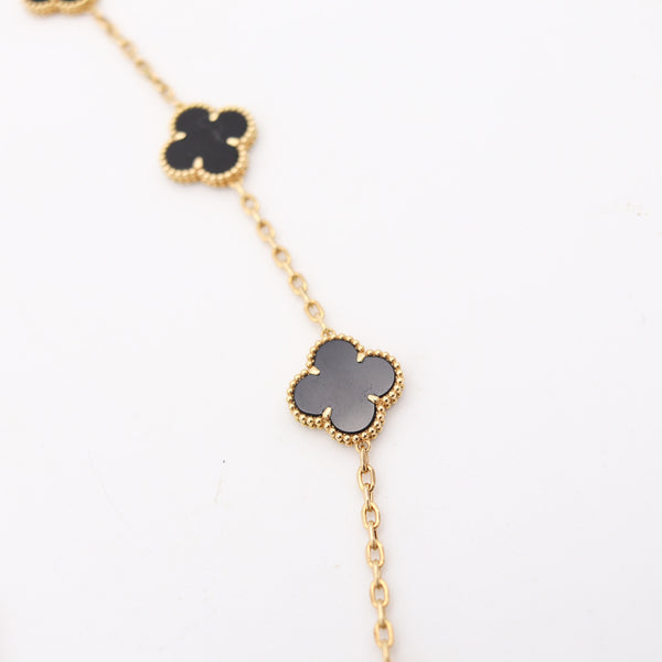 VAN CLEEF & ARPELS Vintage Ten-Motifs Alhambra Necklace In 18Kt Yellow Gold & Onyx