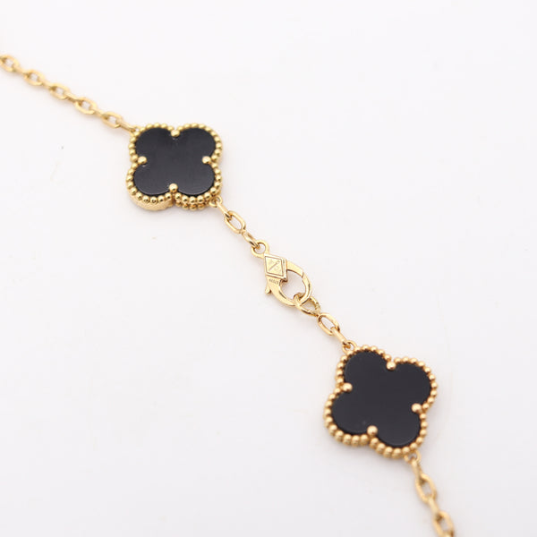 VAN CLEEF & ARPELS Vintage Ten-Motifs Alhambra Necklace In 18Kt Yellow Gold & Onyx