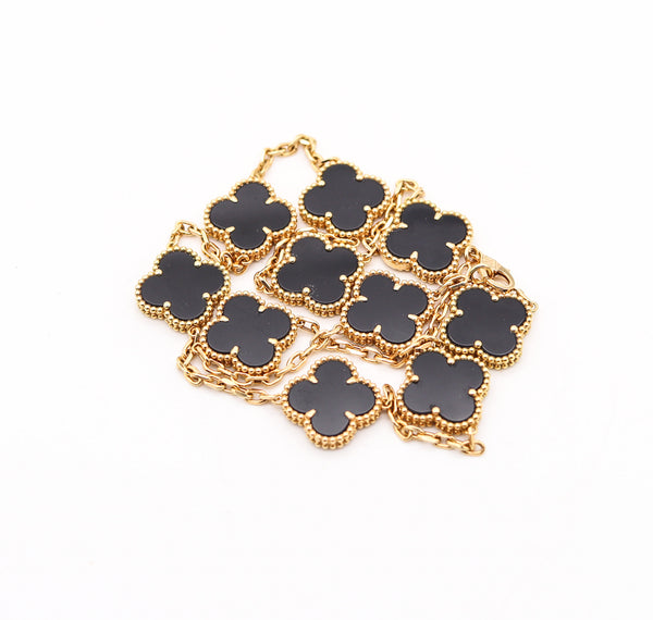 VAN CLEEF & ARPELS Vintage Ten-Motifs Alhambra Necklace In 18Kt Yellow Gold & Onyx