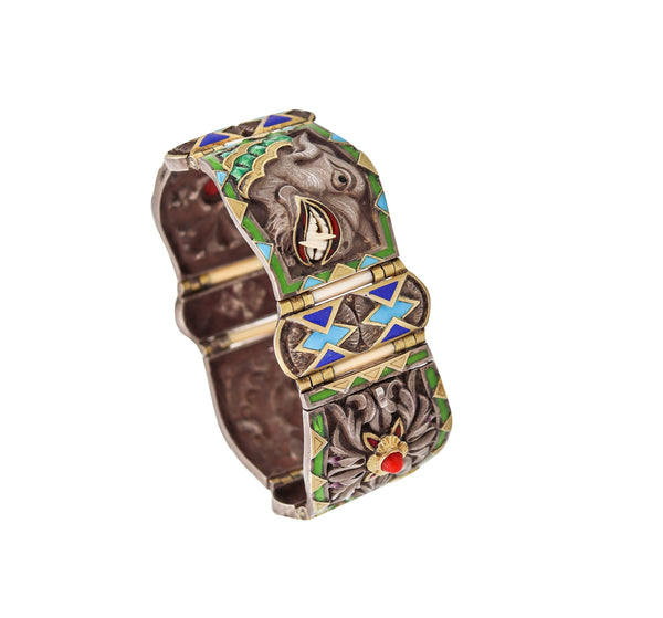 FUSET & GRAU 1930 Barcelona Noucentisme Enameled Bracelet In Sterling & Gold