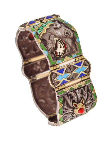 FUSET & GRAU 1930 Barcelona Noucentisme Enameled Bracelet In Sterling & Gold