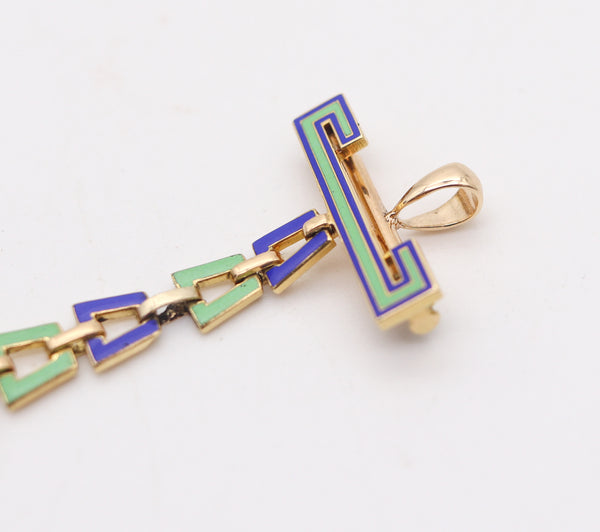 LEICHT MAYER 1925 Enameled Lapel Pendant-Brooch Watch In 18Kt Yellow Gold