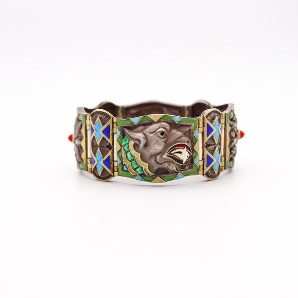 FUSET & GRAU 1930 Barcelona Noucentisme Enameled Bracelet In Sterling & Gold