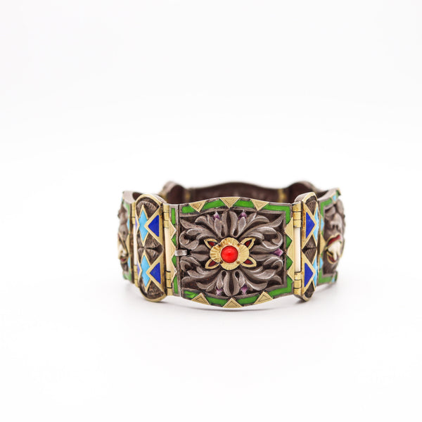 FUSET & GRAU 1930 Barcelona Noucentisme Enameled Bracelet In Sterling & Gold